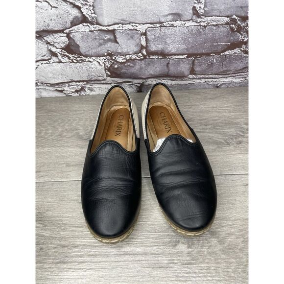 Charix Black Leather Ivory Classic Slip On Loafers Flats Shoes Women 36EU/6M US - Picture 16 of 16